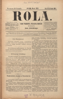 Rola : pismo tygodniowe, społeczno-literackie R. 20, Nr 35 (17/30 sierpnia 1902)
