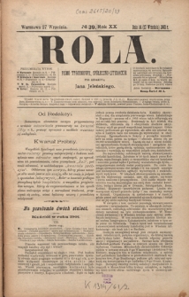 Rola : pismo tygodniowe, społeczno-literackie R. 20, Nr 39 (14/27 września 1902)