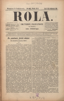 Rola : pismo tygodniowe, społeczno-literackie R. 20, Nr 43 (12/25 października 1902)