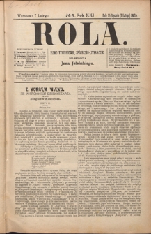 Rola : pismo tygodniowe, społeczno-literackie R. 21, nr 6 (25 stycznia/7 lutego 1903)