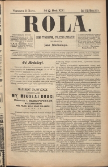 Rola : pismo tygodniowe, społeczno-literackie R. 21, nr 12 (8/21 marca 1903)