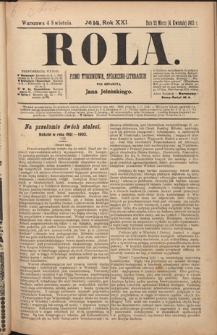 Rola : pismo tygodniowe, społeczno-literackie R. 21, nr 14 (22 marca/4 kwietnia 1903)