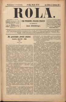 Rola : pismo tygodniowe, społeczno-literackie R. 21, nr 15 (29 marca/11 kwietnia 1903)