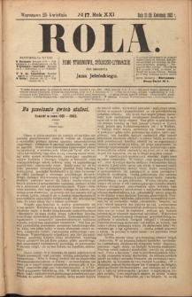 Rola : pismo tygodniowe, społeczno-literackie R. 21, nr 17 (12/25 kwietnia 1903)