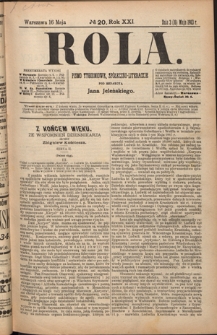 Rola : pismo tygodniowe, społeczno-literackie R. 21, nr 20 (3/16 maja 1903)