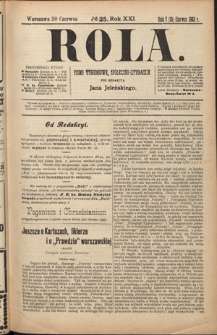 Rola : pismo tygodniowe, społeczno-literackie R. 21, nr 25 (7/20 czerwca 1903)