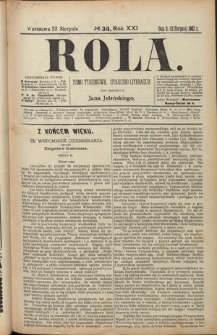 Rola : pismo tygodniowe, społeczno-literackie R. 21, nr 34 (9/22 sierpnia 1903)