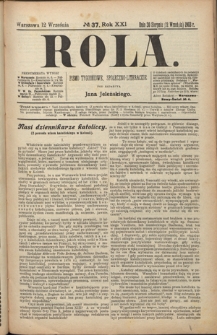 Rola : pismo tygodniowe, społeczno-literackie R. 21, nr 37 (30 sierpnia/12 września 1903)