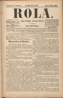 Rola : pismo tygodniowe, społeczno-literackie R. 21, nr 39 (13/26 września 1903)