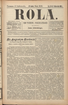 Rola : pismo tygodniowe, społeczno-literackie R. 21, nr 44 (18/31 października 1903)
