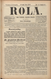 Rola : pismo tygodniowe, społeczno-literackie R. 21, nr 46 (1/14 listopada 1903)