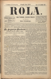 Rola : pismo tygodniowe, społeczno-literackie R. 21, nr 47 (8/21 listopada 1903)