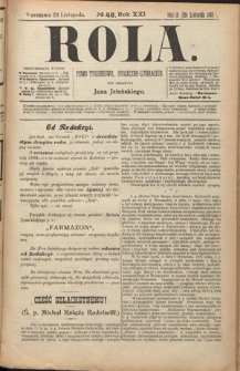 Rola : pismo tygodniowe, społeczno-literackie R. 21, nr 48 (15/28 listopada 1903)