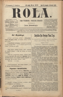 Rola : pismo tygodniowe, społeczno-literackie R. 21, nr 49 (22 listopada/5 grudnia 1903)
