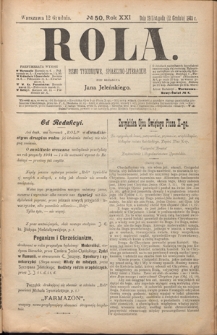 Rola : pismo tygodniowe, społeczno-literackie R. 21, nr 50 (29 listopada/12 grudnia 1903)