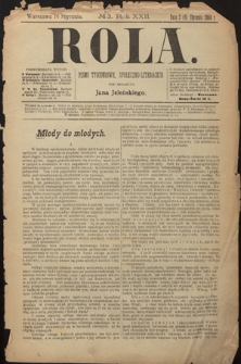 Rola : pismo tygodniowe, społeczno-literackie. R. 22, nr 3 (3/16 stycznia 1904)