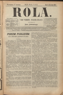 Rola : pismo tygodniowe, społeczno-literackie. R. 22, nr 9 (14/27 lutego 1904)