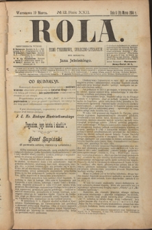 Rola : pismo tygodniowe, społeczno-literackie. R. 22, nr 12 (6/19 marca 1904)