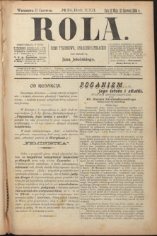 Rola : pismo tygodniowe, społeczno-literackie. R. 22, nr 24 (29 maja/11 czerca 1904)