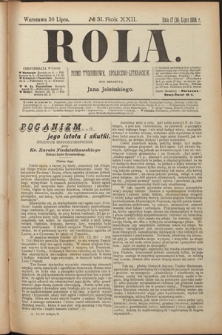 Rola : pismo tygodniowe, społeczno-literackie. R. 22, nr 31 (17/30 lipca 1904)