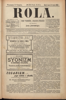 Rola : pismo tygodniowe, społeczno-literackie. R. 22, nr 33 (31 lipca/13 sierpnia 1904)