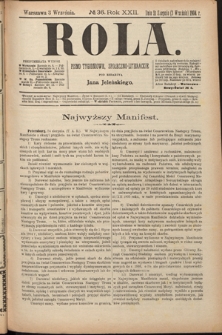 Rola : pismo tygodniowe, społeczno-literackie. R. 22, nr 36 (21 sierpnia/3 września 1904)