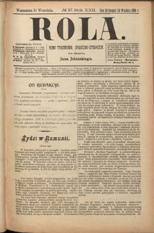 Rola : pismo tygodniowe, społeczno-literackie. R. 22, nr 37 (28 sierpnia/10 września 1904).