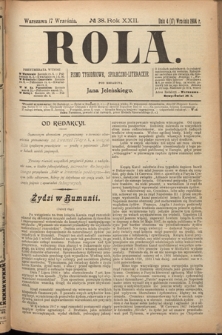 Rola : pismo tygodniowe, społeczno-literackie. R. 22, nr 38 (4/17 września 1904)