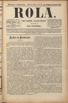 Rola : pismo tygodniowe, społeczno-literackie. R. 22, nr 40 (18 września/1 października 1904)