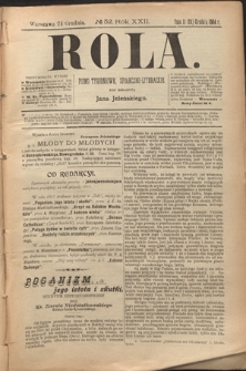 Rola : pismo tygodniowe, społeczno-literackie. R. 22, nr 52 (11/24 grudnia 1904)
