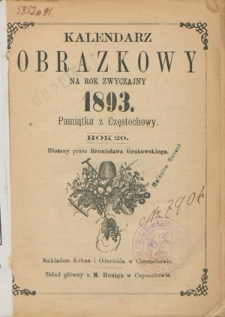 Kalendarz Obrazkowy na Rok 1893 : pamiątka z Częstochowy