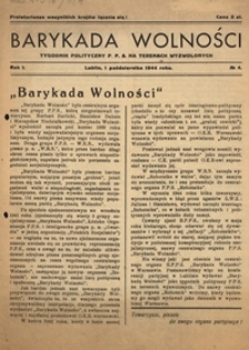 Barykada Wolności : tygodnik polityczny P.P.S. na terenach wyzwolonych R. 1, No 4 (1 paźdz. 1944)