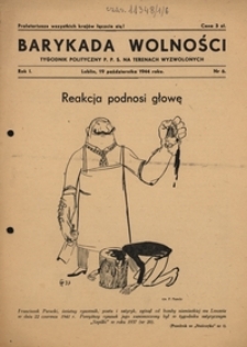 Barykada Wolności : tygodnik polityczny P.P.S. na terenach wyzwolonych R. 1, Nr 6 (19 paźdz. 1944)