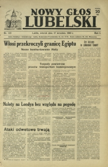 Nowy Głos Lubelski : jedyne polskie pismo wychodzące na terenie Gubernii Lubelskiej. R. 1, nr 133 (17 września 1940)