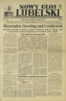Nowy Głos Lubelski : jedyne polskie pismo wychodzące na terenie Gubernii Lubelskiej. R. 1, nr 136 (20 września 1940)