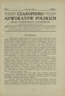 Czasopismo Adwokatów Polskich : Dział Województw Zachodnich : organ Związku Adwokatów Polskich. R. 1, nr 1 (1 stycznia 1927)