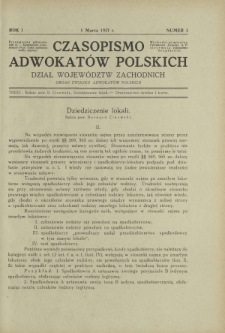 Czasopismo Adwokatów Polskich : Dział Województw Zachodnich : organ Związku Adwokatów Polskich. R. 1, nr 3 (1 marca 1927)