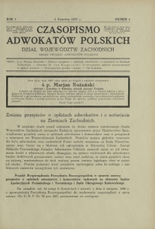 Czasopismo Adwokatów Polskich : Dział Województw Zachodnich : organ Związku Adwokatów Polskich. R. 1, nr 6 (1 czerwca 1927)
