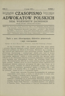 Czasopismo Adwokatów Polskich : Dział Województw Zachodnich : organ Związku Adwokatów Polskich. R. 2, nr 2 (1 lutego 1928)
