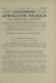 Czasopismo Adwokatów Polskich : Dział Województw Zachodnich : organ Związku Adwokatów Polskich. R. 2, nr 4 (1 kwiecień 1928)