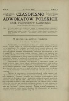 Czasopismo Adwokatów Polskich : Dział Województw Zachodnich : organ Związku Adwokatów Polskich. R. 2, nr 6 (1 czerwiec 1928)
