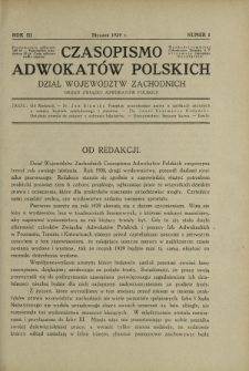 Czasopismo Adwokatów Polskich : Dział Województw Zachodnich : organ Związku Adwokatów Polskich. R. 3, nr 1 (styczeń 1929)