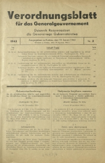 Verordnungsblatt für das Generalgouvernement = Dziennik Rozporządzeń dla Generalnego Gubernatorstwa. 1943, Nr. 3 (19. Januar)