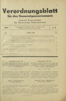 Verordnungsblatt für das Generalgouvernement = Dziennik Rozporządzeń dla Generalnego Gubernatorstwa. 1943, Nr. 4 (27. Januar)
