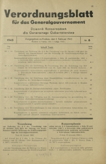 Verordnungsblatt für das Generalgouvernement = Dziennik Rozporządzeń dla Generalnego Gubernatorstwa. 1943, Nr. 6 (3. Februar)