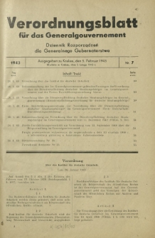 Verordnungsblatt für das Generalgouvernement = Dziennik Rozporządzeń dla Generalnego Gubernatorstwa. 1943, Nr. 7 (5. Februar)