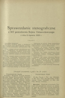 Sprawozdanie Stenograficzne z 107 Posiedzenia Sejmu Ustawodawczego z dnia 8 stycznia 1920