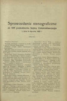 Sprawozdanie Stenograficzne z 108 Posiedzenia Sejmu Ustawodawczego z dnia 9 stycznia 1920 r.