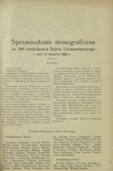 Sprawozdanie Stenograficzne z 109 Posiedzenia Sejmu Ustawodawczego z dnia 13 stycznia 1920 r.
