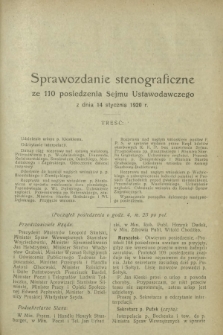 Sprawozdanie Stenograficzne z 110 Posiedzenia Sejmu Ustawodawczego z dnia 14 stycznia 1920 r.
